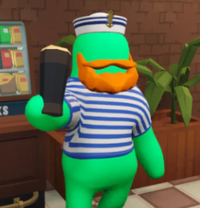 Scott's in-game avatar: a green fellow with a magnificent ginger beard and a sailor cap, pint of stout in hand